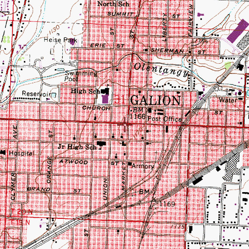Topographic Map of Galion, OH