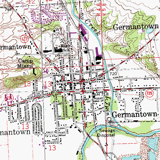 Topographic Map of Germantown, OH