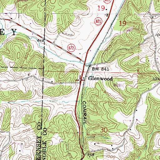 Topographic Map of Glenwood, OH