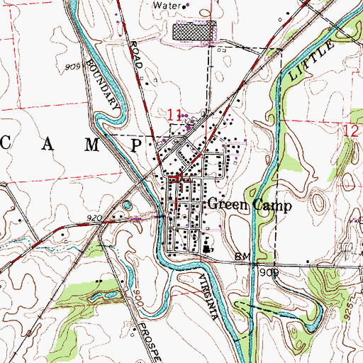 Topographic Map of Green Camp, OH