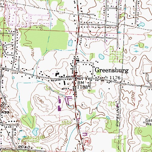 Topographic Map of Greensburg, OH