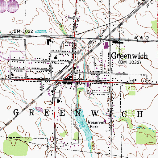 Topographic Map of Greenwich, OH