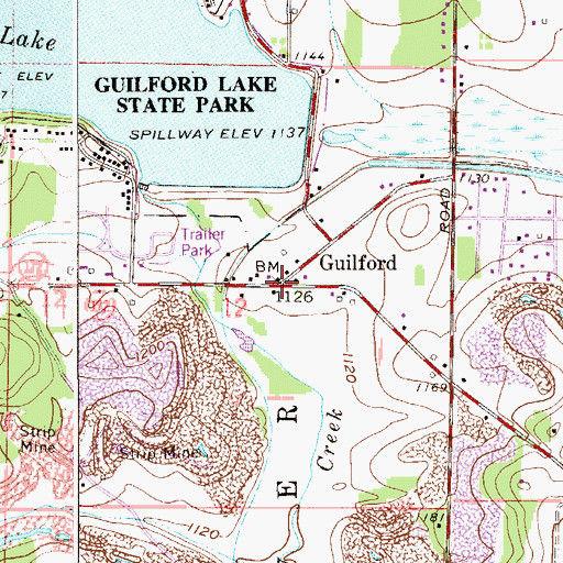 Topographic Map of Guilford, OH