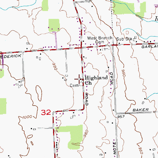 Topographic Map of Highland Brethren in Christ Church, OH