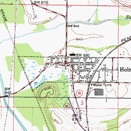 Topographic Map of Holmesville, OH
