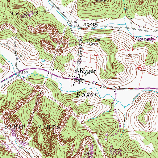 Topographic Map of Kyger, OH