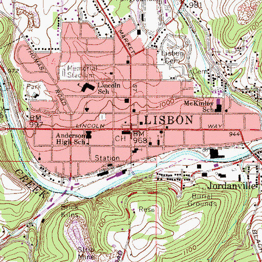 Topographic Map of Lisbon, OH