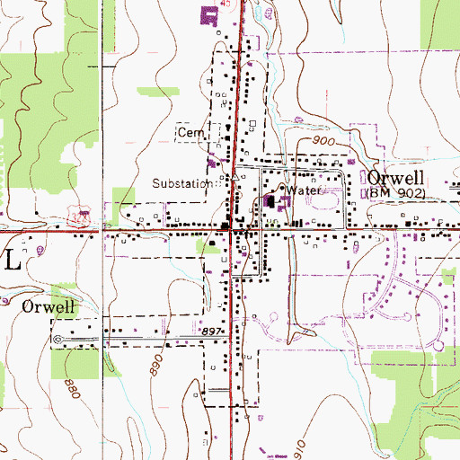 Topographic Map of Orwell, OH