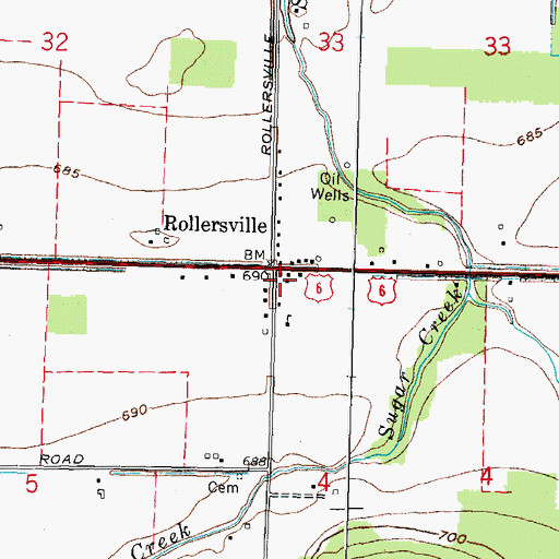 Topographic Map of Rollersville, OH
