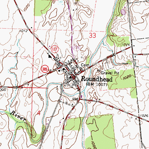 Topographic Map of Roundhead, OH