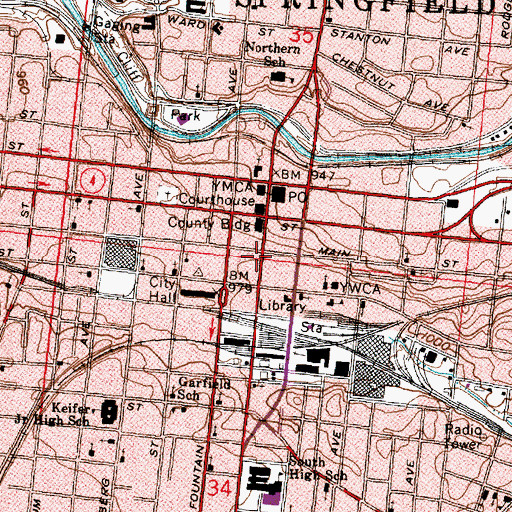 Topographic Map of Springfield, OH