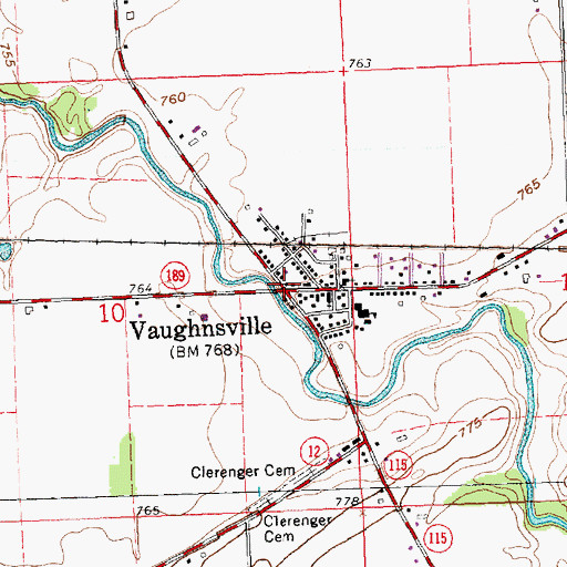 Topographic Map of Vaughnsville, OH