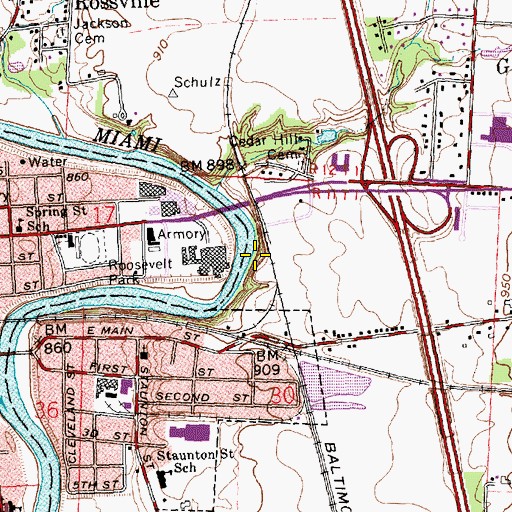 Topographic Map of Cedar Bluff, OH