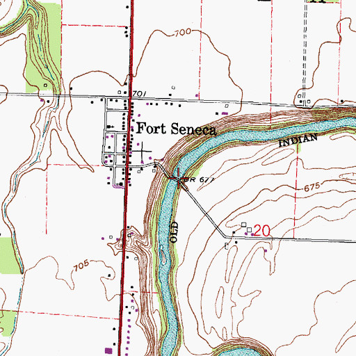 Topographic Map of Fort Seneca Bridge, OH