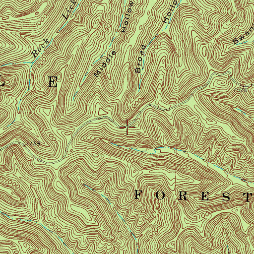 Topographic Map of Middle Hollow, OH