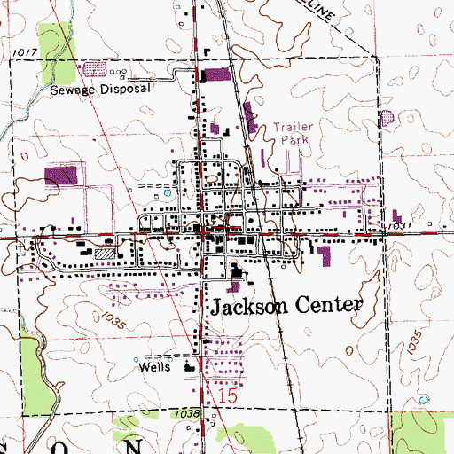 Topographic Map of Jackson Center United Methodist Church, OH