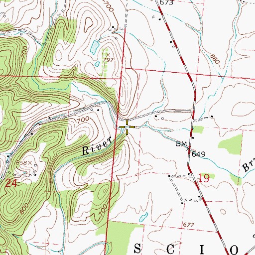 Topographic Map of Brushy Fork, OH