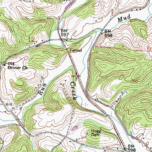 Topographic Map of Dexter Run, OH
