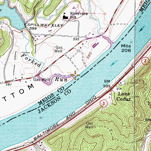 Topographic Map of Forked Run, OH