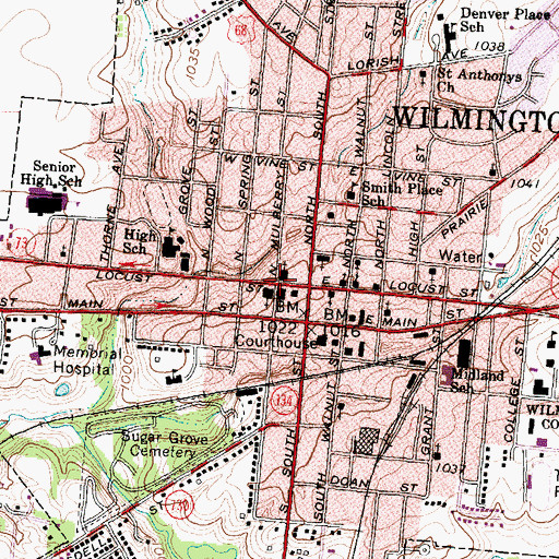Topographic Map of Wilmington Friends Meeting House, OH