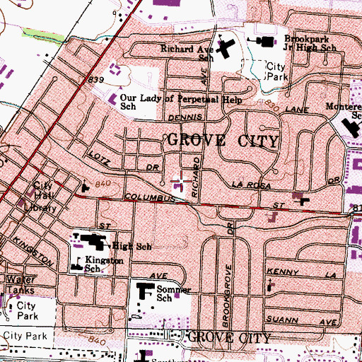 Topographic Map of Grove City Church of the Nazarene, OH