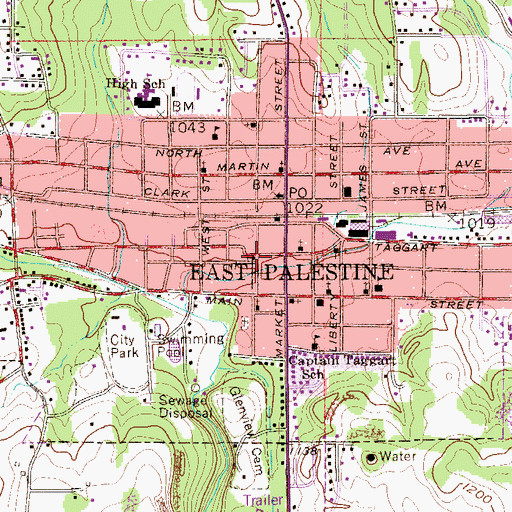 Topographic Map of First United Presbyterian Church of East Palestine, OH