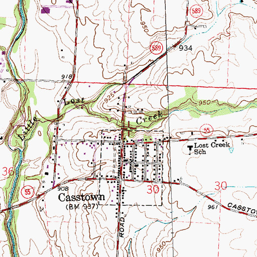 Topographic Map of Hartzells Mill (historical), OH