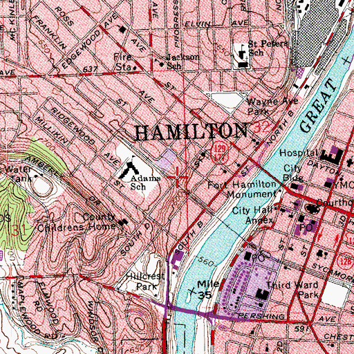 Topographic Map of Rossville Historic District, OH