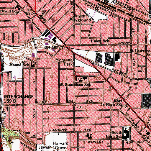 Topographic Map of Warszawa Neighborhood Historic District, OH