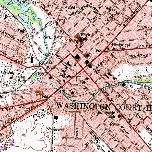 Topographic Map of Washington Court House Commercial Historic District, OH