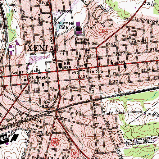 Topographic Map of East Second Street Historic District, OH