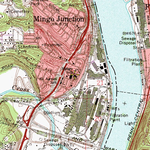 Topographic Map of Central Public School, OH