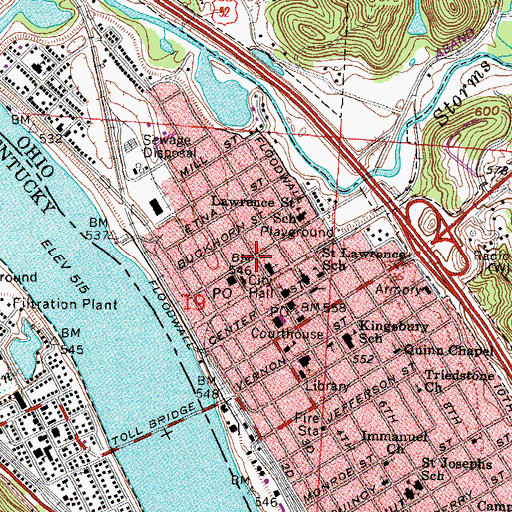 Topographic Map of Fifth and Lawrence Streets Residential Historic District, OH