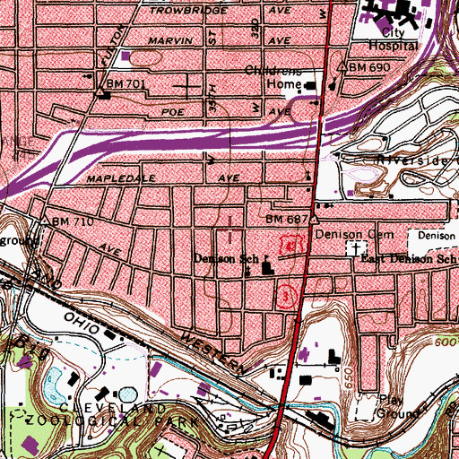 Topographic Map of Archwood Avenue Historic District, OH