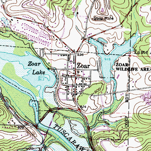 Topographic Map of Zoar Historic District, OH