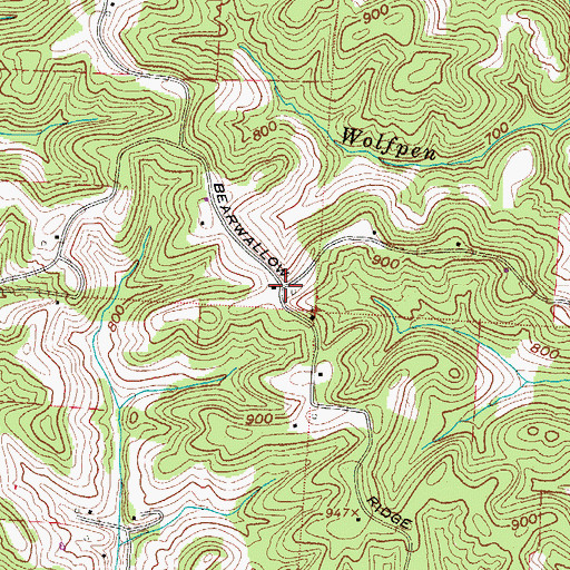 Topographic Map of Bearwallow Ridge, OH