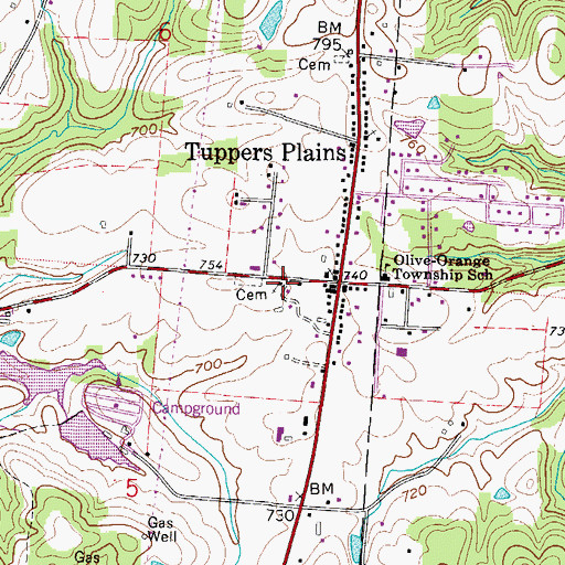 Topographic Map of Tuppers Plains Methodist Church, OH
