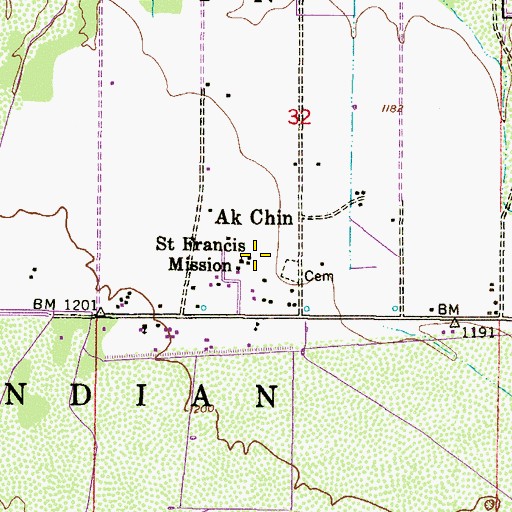 Topographic Map of Saint Francis Mission, AZ