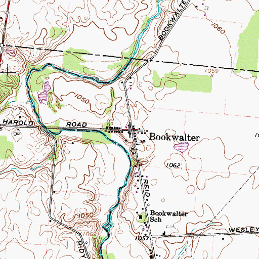 Topographic Map of Bookwalter, OH