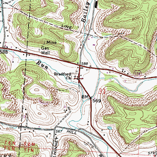 Topographic Map of Bradford Church, OH
