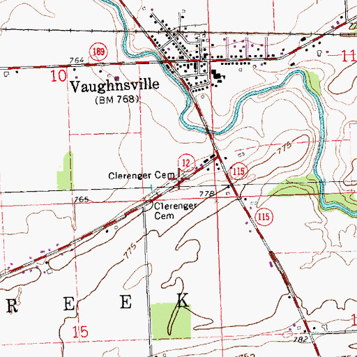 Topographic Map of Clerenger Cemetery, OH