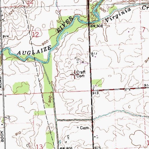 Topographic Map of Craft Cemetery, OH