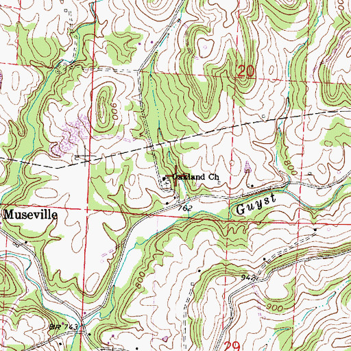Topographic Map of Oakland Methodist Church, OH