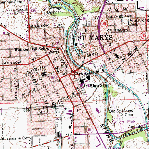 Topographic Map of Saint Marys, OH