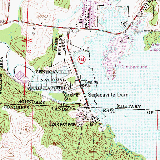 Topographic Map of Senecaville Dam, OH