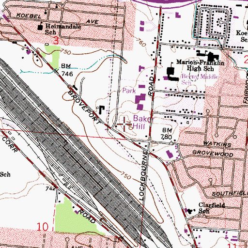 Topographic Map of Baker Hill, OH