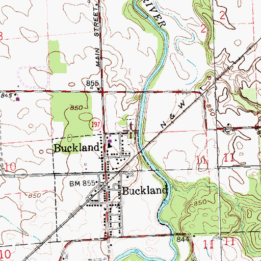 Topographic Map of Buckland Cemetery, OH