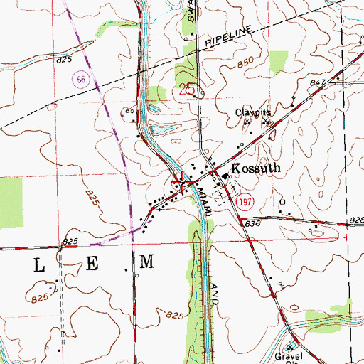 Topographic Map of Kossuth Zion United Methodist Church, OH