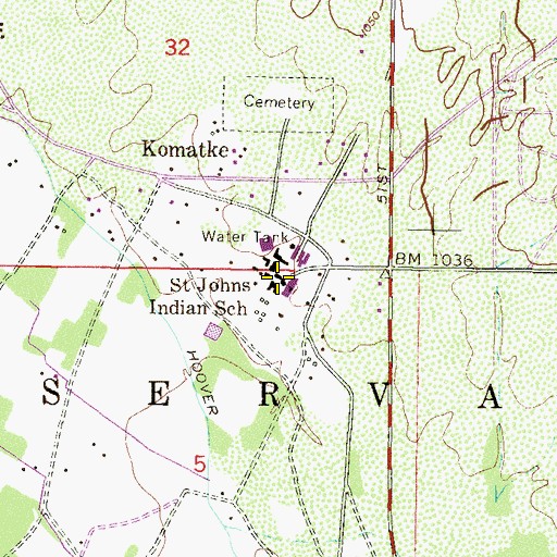Topographic Map of Saint Johns Indian School, AZ
