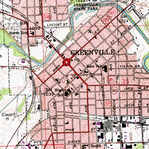 Topographic Map of Greenville South Broadway Commercial Historic District, OH